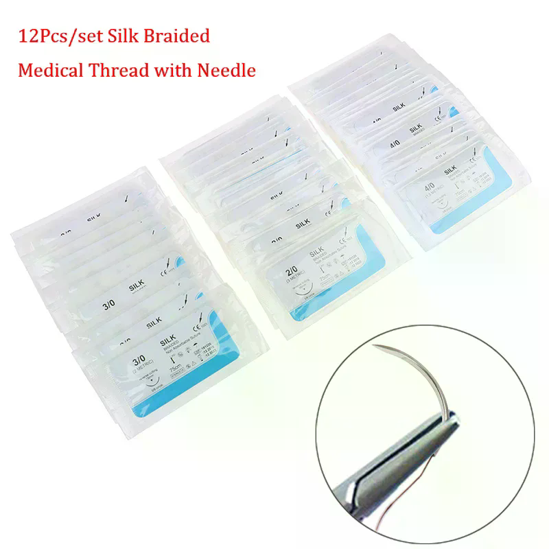 Medical Lab Kit - ชุดไหมเย็บฟัน 12 ชิ้น พร้อมเข็มผ่าตัด สำหรับฝึกหัดทางการแพทย์ ใช้ในบ้าน