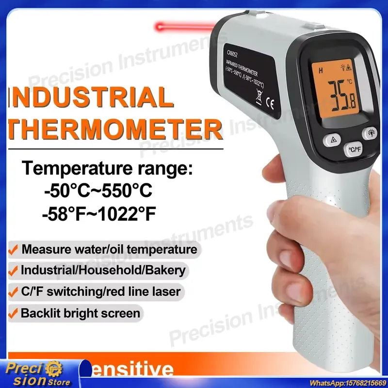 Digital Thermometer Infrared - CX6050 เครื่องวัดอุณหภูมิอินฟราเรดแบบไม่สัมผัสแบบพกพา เครื่องวัดอุณหภูมิแบบดิจิตอลด้วยเลเซอร์ สำหรับทำอาหาร บาร์บีคิว เตาอบ