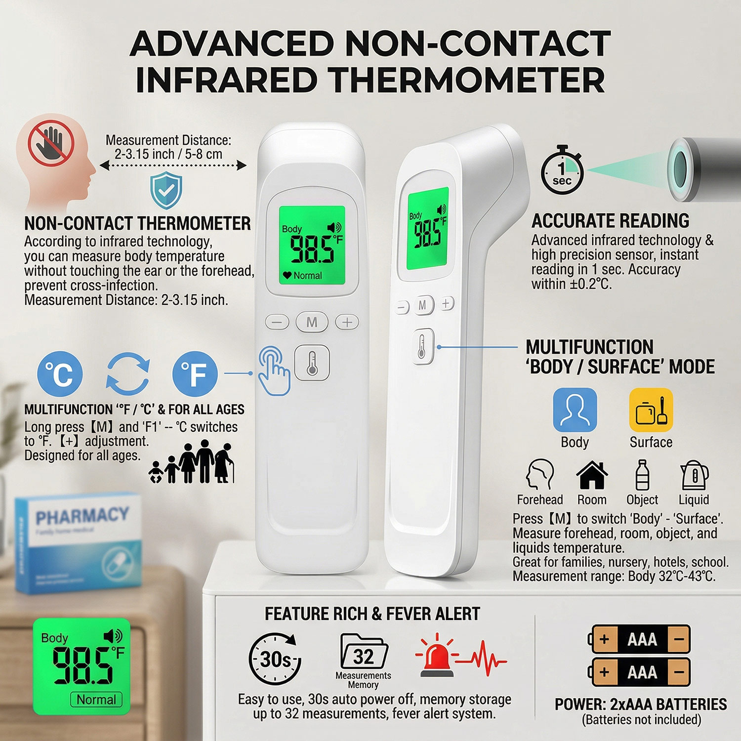 เครื่องวัดอุณหภูมิหน้าผากแบบดิ - Digital Thermometer Infrared บทวิจารณ์และราคา